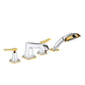 Смеситель двухрычажный на борт ванны с душем Hansgrohe Metropol Classic хром/золото 31441090